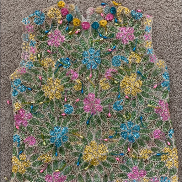 Small Vintage 80’ beaded flowers embroidered top - Picture 4 of 7